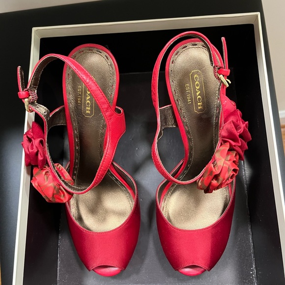 Coach Addeysen Red Satin Heels 👠 Super cute! - Picture 4 of 6